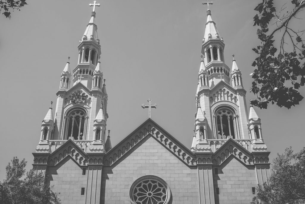 grayscale photo of cathedral